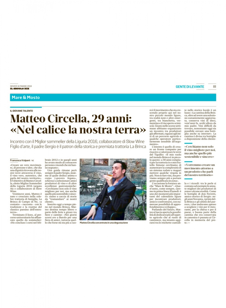 Matteo Circella, 29 anni: "Nel calice la nostra terra"
