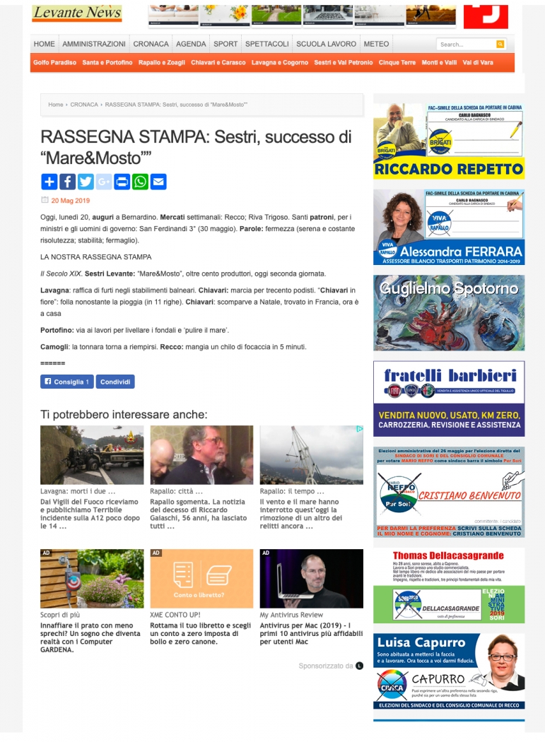 RASSEGNA STAMPA: Sestri, successo di “Mare&Mosto”