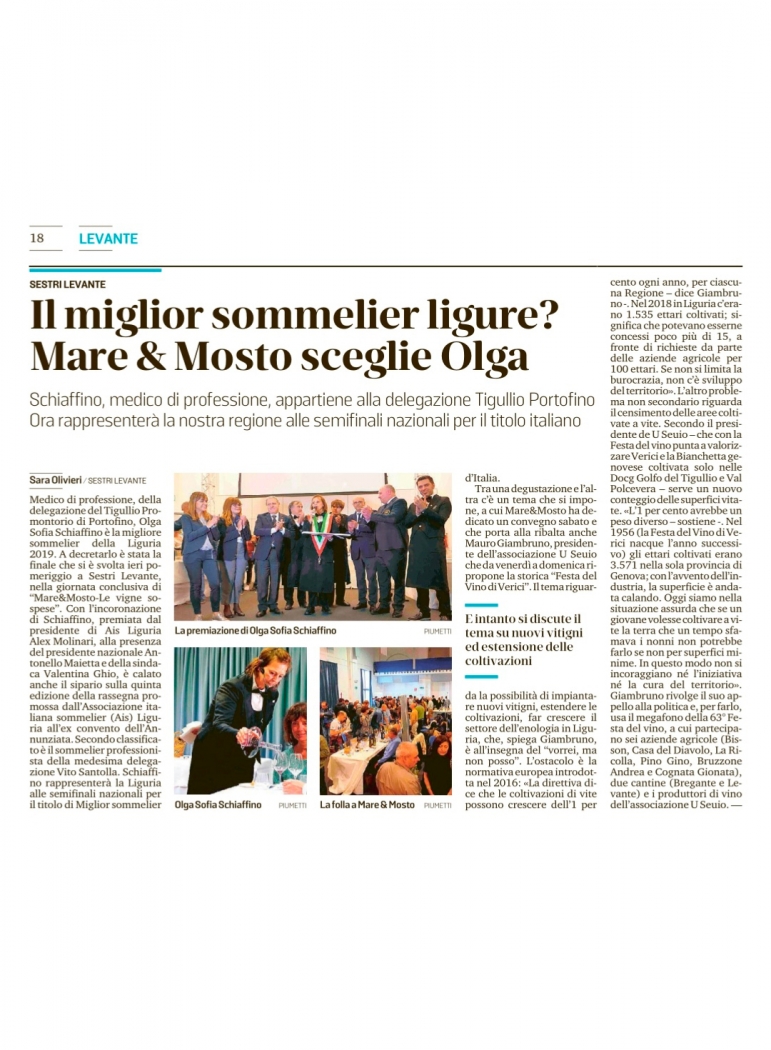 Il miglior sommelier ligure? Mare & Mosto sceglie Olga