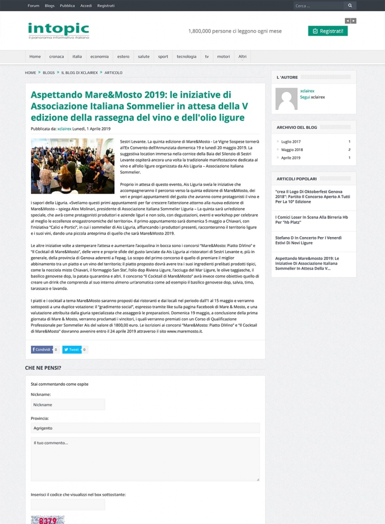 Aspettando Mare&Mosto 2019: le iniziative di Ais in attesa della V edizione della rassegna del vino e dell'olio ligure