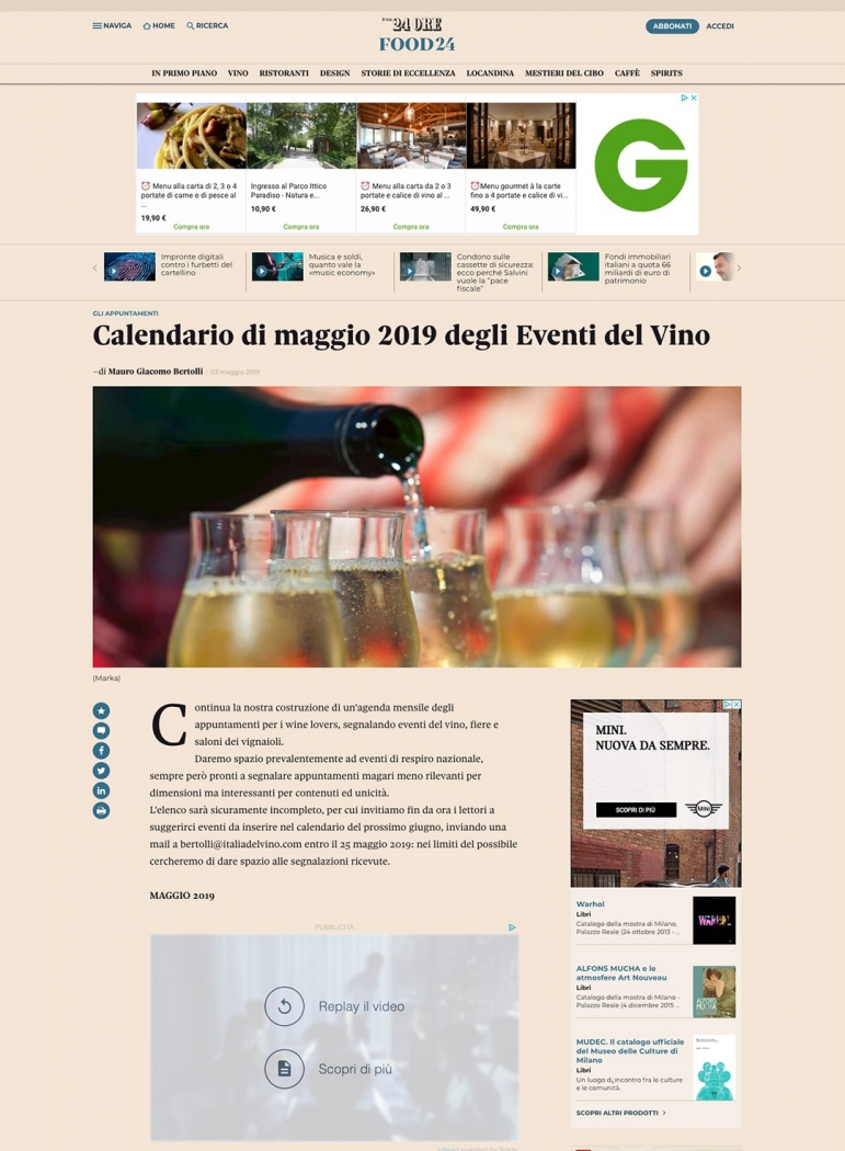 Calendario di maggio 2019 degli Eventi del Vino