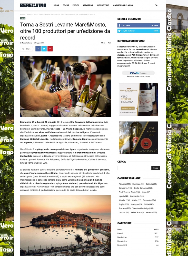 Torna a Sestri Levante Mare&Mosto, oltre 100 produttori per un’edizione da record