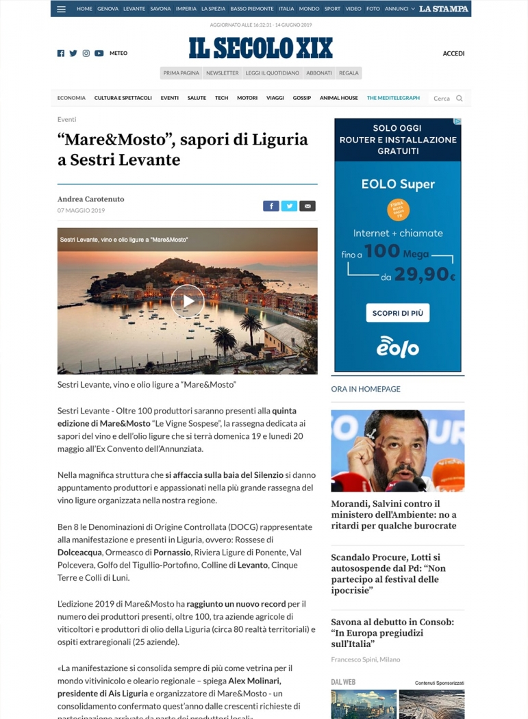 “Mare&Mosto”, sapori di Liguria a Sestri Levante