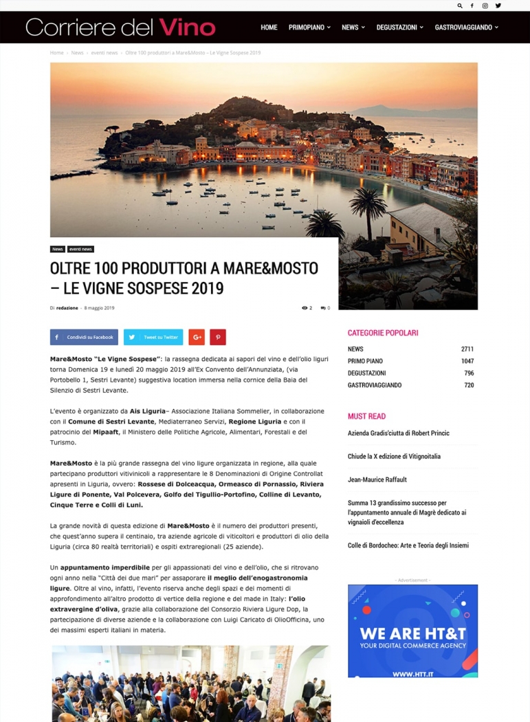 Oltre 100 produttori a Mare&Mosto - Le vigne sospese 2019