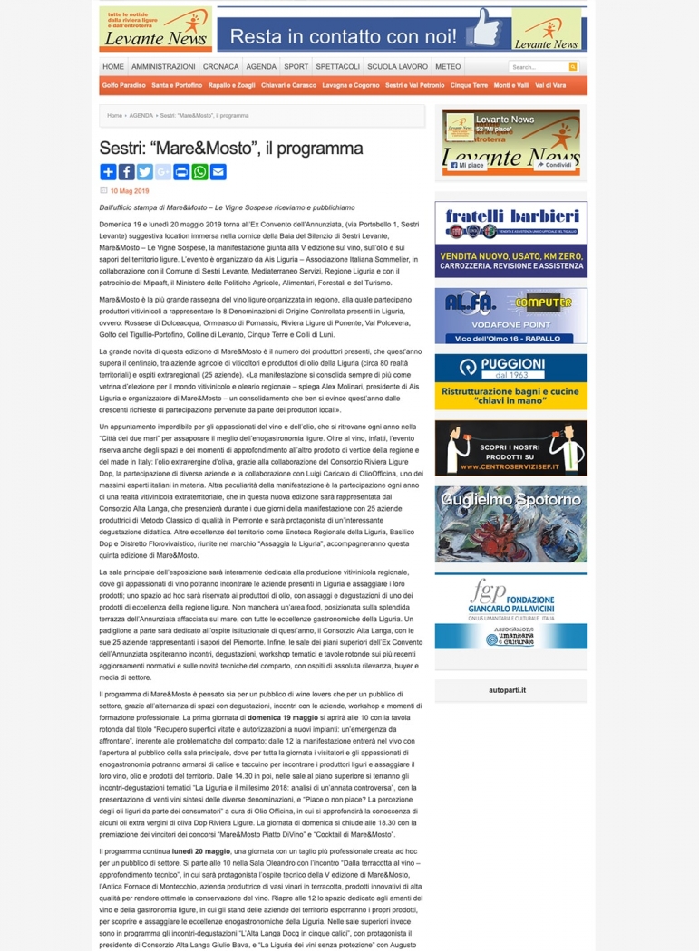 Sestri: “Mare&Mosto”, il programma