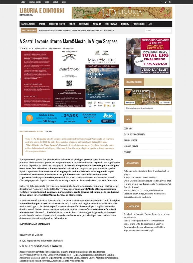 A Sestri Levante ritorna Mare&Mosto, le Vigne Sospese