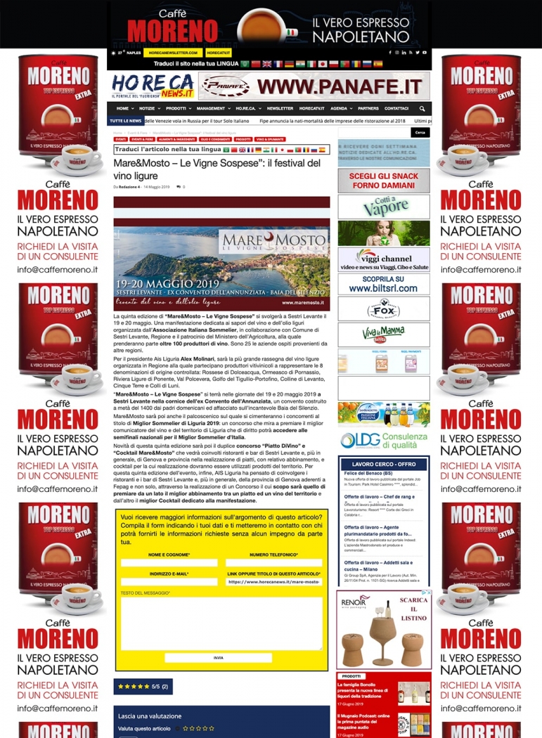 Mare&Mosto – Le Vigne Sospese”: il festival del vino ligure