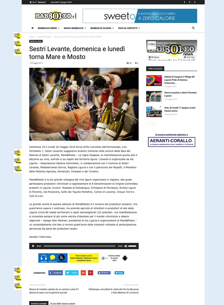Sestri Levante, domenica e lunedì torna Mare e Mosto